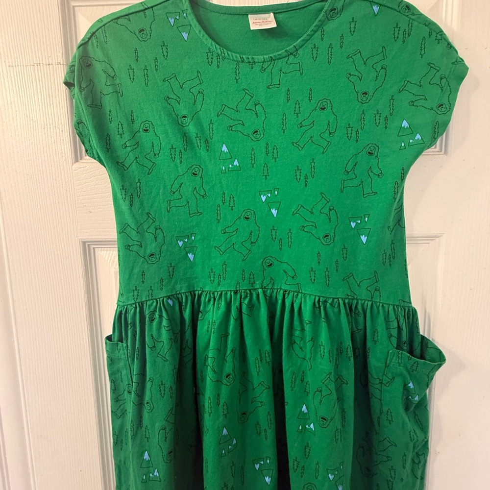 Hanna Anderson Green Kids Dress with Yeti Print